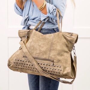 ☃️BOGO50%☃️ 🆕🩶DANI & EM: CHARCOAL SUEDE Rivet Handbag Purse Tote Shoulder Bag
